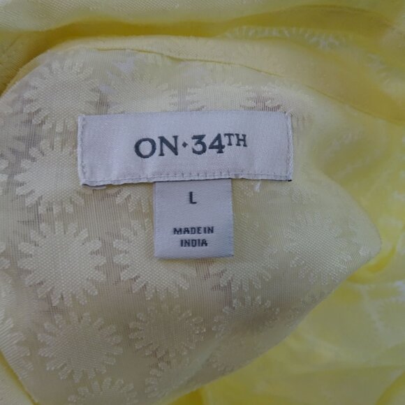 ON 34th Sheer Yellow Button Up Shirt Women Size L Long Sleeve Floral Burnout - Picture 4 of 11